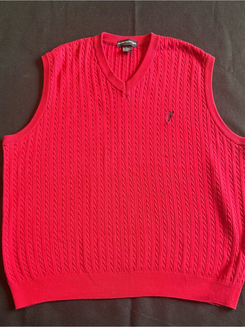 Vintage Men’s Red Cable-Knit V-Neck Sweater Vest 100% Cotton Fairway Outfitters